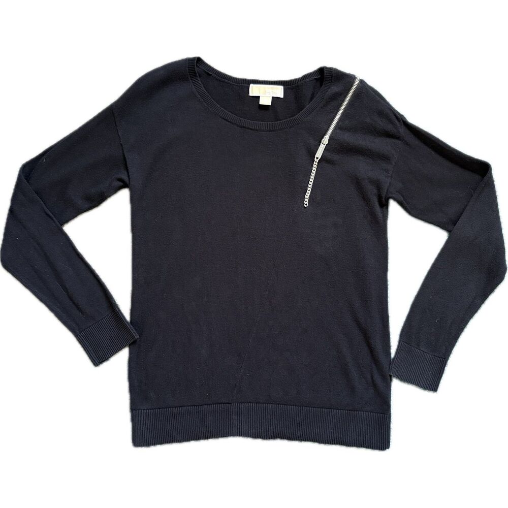MICHAEL Michael Kors Black Sweater with Silver Zipper Detail size S
